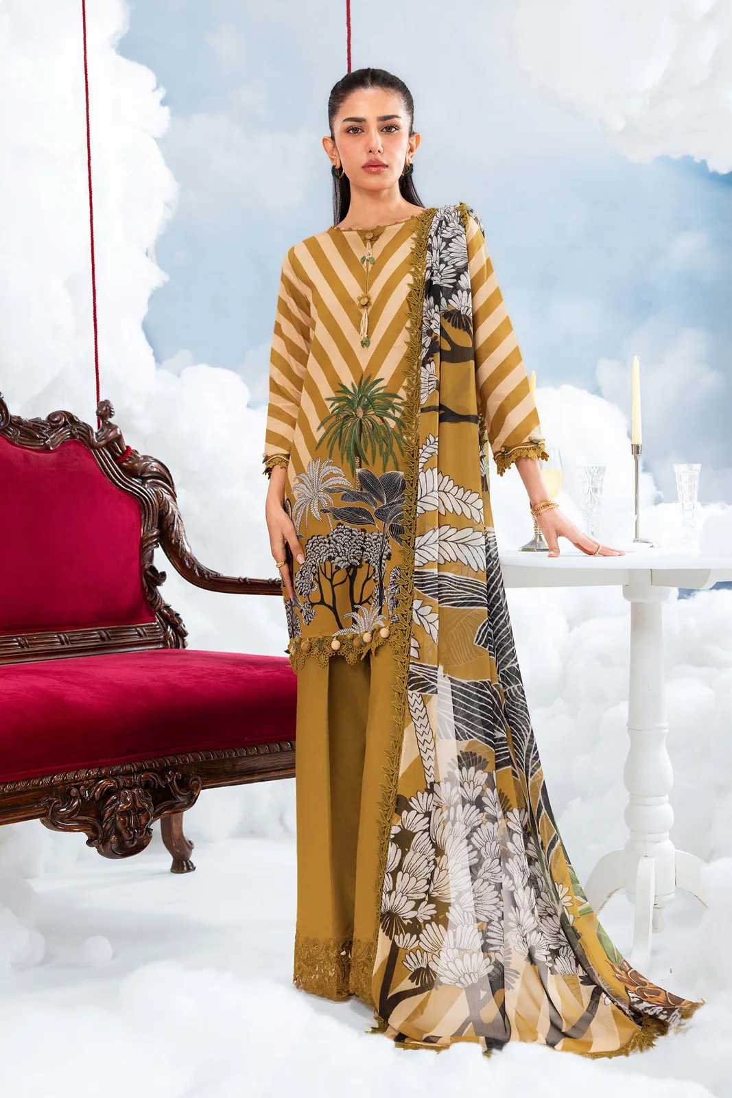 3 Pc Unstitched Embroidered Lawn Suit